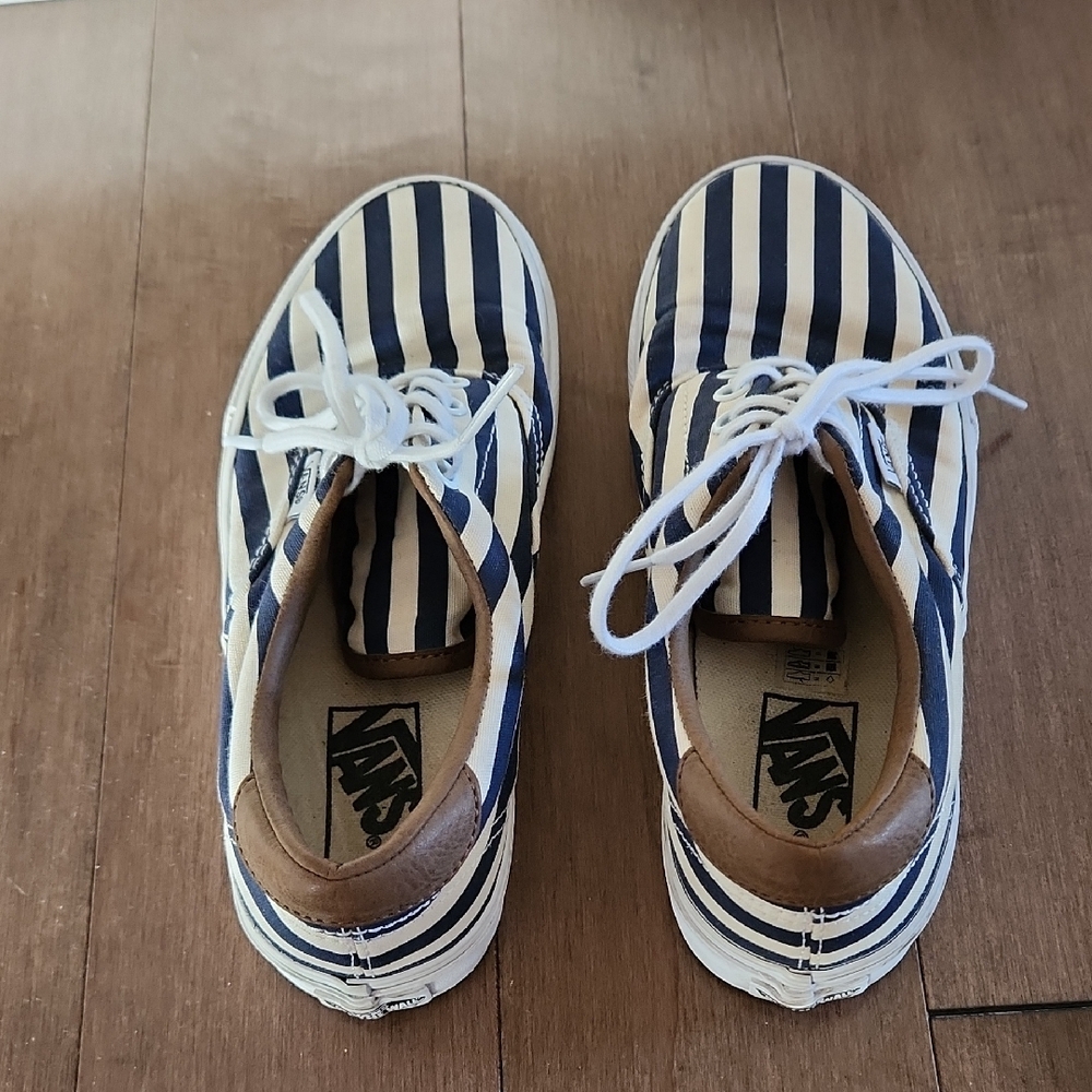 Vans Navy and Off White Stripes Low Lace Up Canvas Sneakers